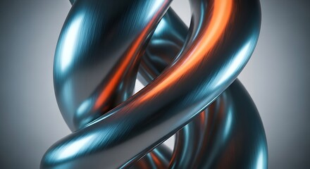 Abstract Metal Structure with Twisted Form Featuring Blue and Orange Gradient Smooth Surface Modern Design Art - Contemporary Metallic Sculpture Rendering