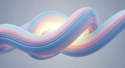 Abstract Pastel Ribbon Wave Background with Luminous Center Modern 3D Rendering Design Smooth Gradient Texture Backdrop Light Blue Pink Peach 3D Illustration