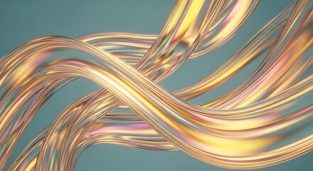 Modern Golden Flowing Lines Background - Abstract Metallic Curves Decorative Ornament - Shiny Design Element - Elegant Art - Luxury Texture - Creative Illustration