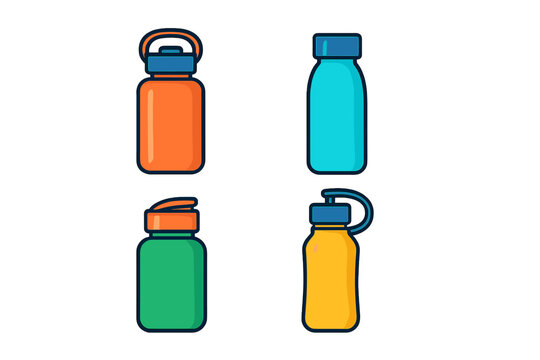 Collection of brightly colored insulated drink containers and sports hydration bottles