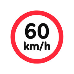 Rounded Corners Vector Speed Limit 60 km/h Sign Icon. Soft Edges Regulatory Symbol.
