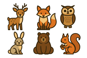Cute woodland animals collection featuring deer, fox, owl, rabbit, bear, and squirrel