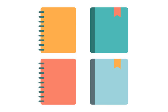 Colorful closed books and spiral bound notebooks stacked representing learning and organization