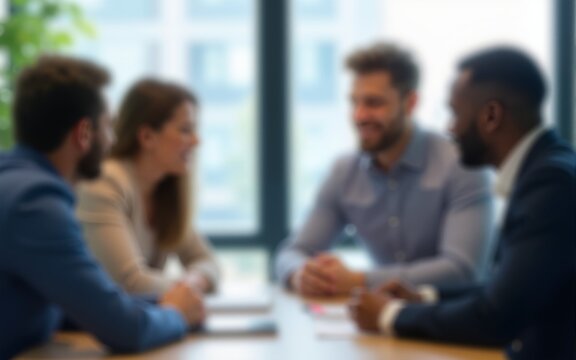 Team Strategy Session Blur - Blurred background of a brainstorming session among team members. High quality