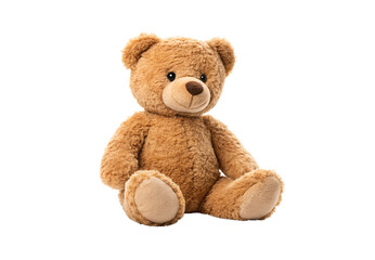 Plush brown teddy bear with tan accents, black safety eyes, sitting pose, soft fur texture, isolated on a transparent background