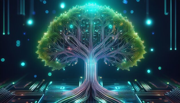 bio mechanical tree growing from a quantum circuit