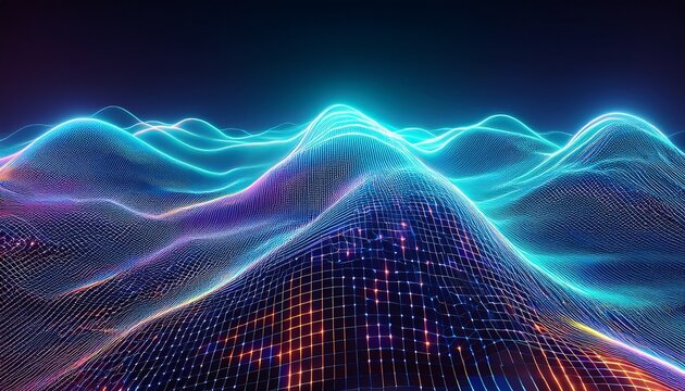 circuit wave grid forming abstract hills glowing