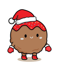  Cute Christmas Chocolate Dessert Character with Santa Hat and Mittens.