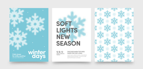 Winter Poster Collection &mdash; Vertical Snowflake Vector Templates for Modern Social Media and Seasonal Design