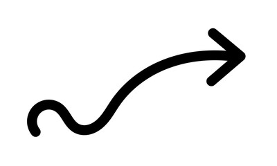 Curved black arrow icon in minimal hand-drawn style