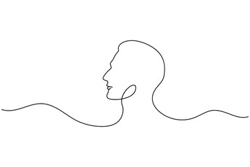 Man face profile continuous one line drawing minimalist style isolated outline illustration