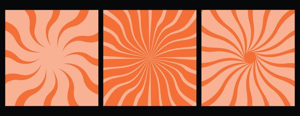 Set of Three Retro Swirl Radial Backgrounds in Orange and Peach Tones vector 