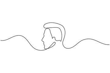 Obraz premium Man face profile continuous one line drawing minimalist style isolated outline illustration