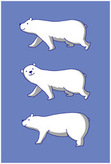 北極の自然を歩くしろくまのイラストセット（環境・エコ・動物デザイン）