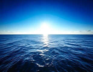 Fototapeta premium peaceful horizon, serene ocean, serene blue waters, and sunlight reflected on the water