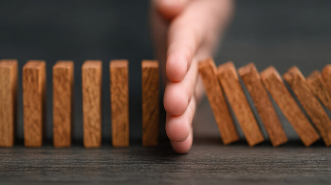 Stopping the domino effect risk management techniques in business strategy office environment visual guide