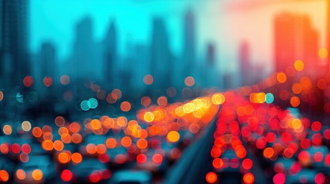 Traffic jam in modern cityscape blurred background urban environment dynamic viewpoint soft focus concept