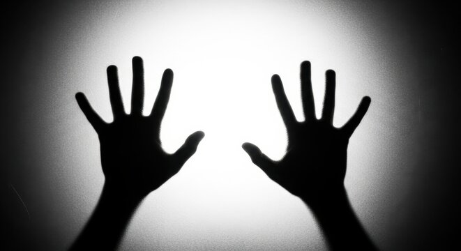 Silhouetted Hands on Frosted Glass