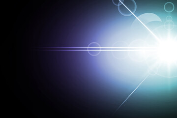 Blue and purple light flare with bright lens reflection glow isolated on black background