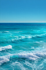 Infinite Turquoise: Capturng the Mesmerizing Dance o Ocean Waves Under Azure Sies with Shimmering SunlitCrests