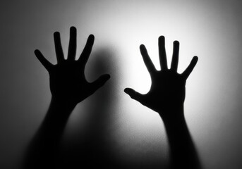 Silhouetted Hands on Frosted Glass