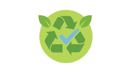 Green recycling symbol with checkmark inside oval shape a simple silhouette