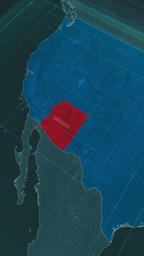 Vertical portrait, zoom in to the map of Arizona state, with text and textless