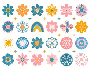 Fototapeta premium Collection of stylized floral and geometric shapes in vibrant pastel colors