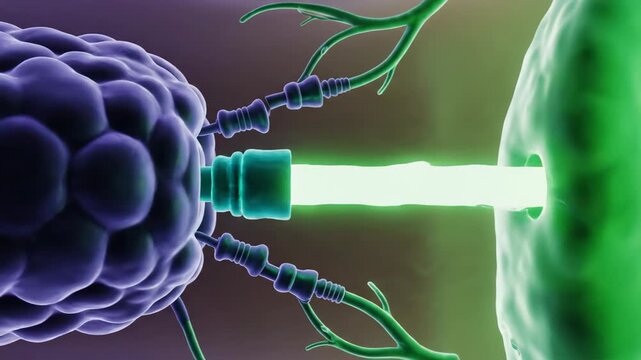 Technology metaphor of rechargeable batteries (RBCs) 'charging' with emerald light (O2) at a station (lungs) and 'discharging' at a device (tissue).