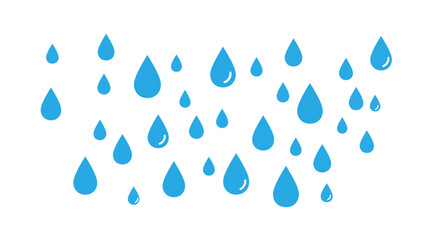 Stylized blue raindrops falling against a white background