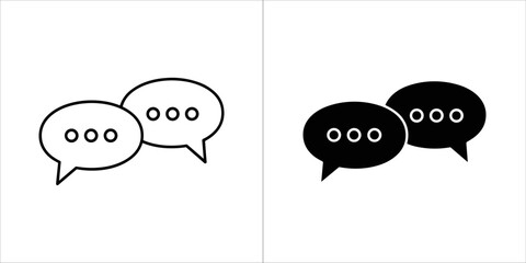 Two speech bubbles with ellipses, one outlined and one solid black, symbolizing conversation or communication