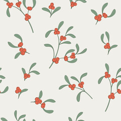 Beige Holly and Mistletoe pattern. Christmas floral pattern