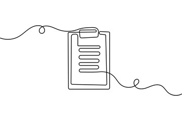 Obraz premium Continuous one line drawing of clipboard with a checklist minimalist style isolate outline vector illustration 