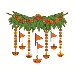 Decoration leaves flowers flags lamps traditional festive on white background