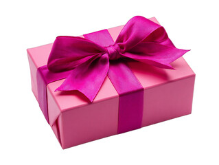 Obraz premium Pink gift box with magenta ribbon bow isolated on transparent background