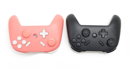Pastel Pink and Black Gaming Controllers on White Isolated Background &ndash; Pair of Universal Gamepads for Video Games