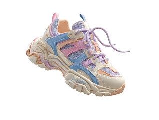 Stylish pastel chunky sneaker in pink and purple tones isolated on transparent background
