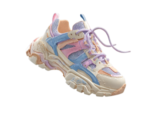 Stylish pastel chunky sneaker in pink and purple tones isolated on transparent background