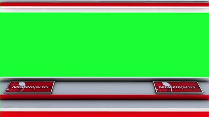 Breaking news studio set with green screen background for video overlay and dynamic broadcast graphics insertion