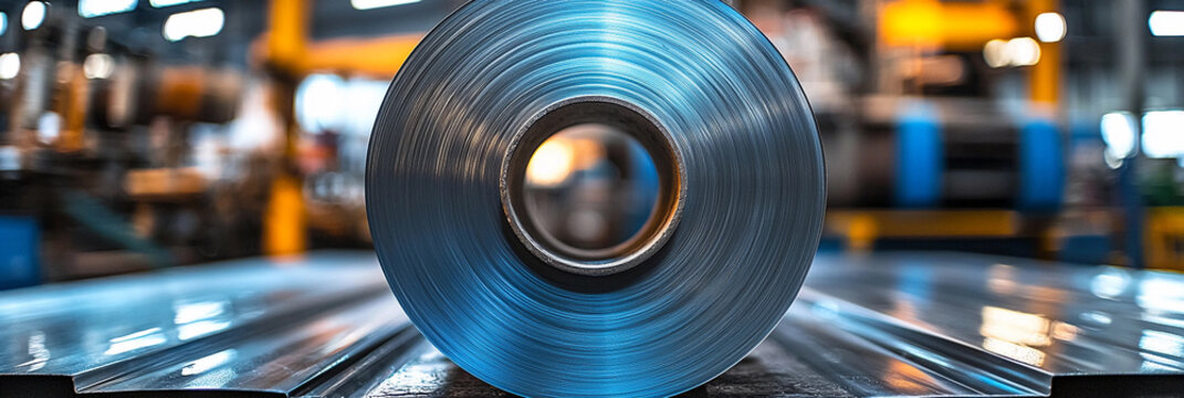 Close-up view of a metallic roll in a manufacturing facility Generative AI