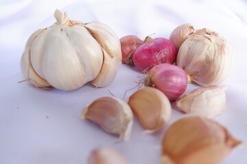 group of garlic and onion isolate on white background