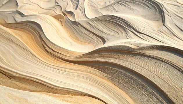 Swirling tan and beige layers create a dynamic, flowing pattern reminiscent of sand dunes or eroded rock formations