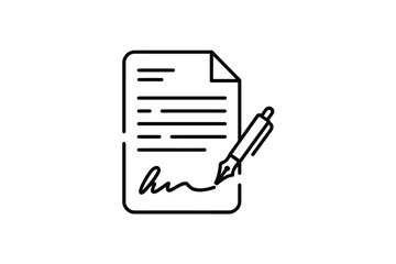 A document with a pen signing a signature on a white background