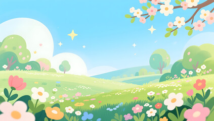 Fototapeta premium Floral scenery blooming in spring countryside landscape