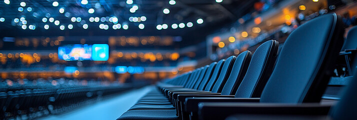 Empty black chairs in a sports venue awaiting event start Generative AI