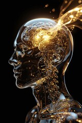 Smart thinking concept: light through a glass brain