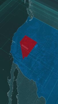 Vertical portrait, zoom in to the map of Nevada state, with text and textless