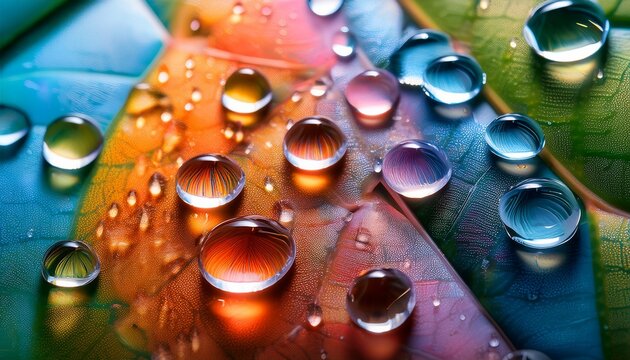 water droplets reflecting colors