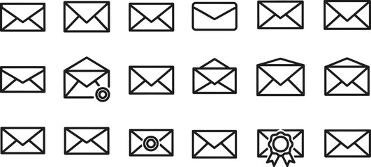 Set of mail envelope outline icons on white background vector illustration