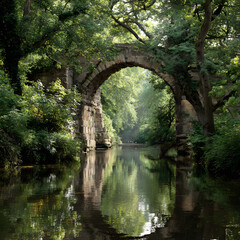 Timeless Stone Bridge in aVerdant Landscape: Emblem f Connection and StabilityAmidst Nature's Serenity
